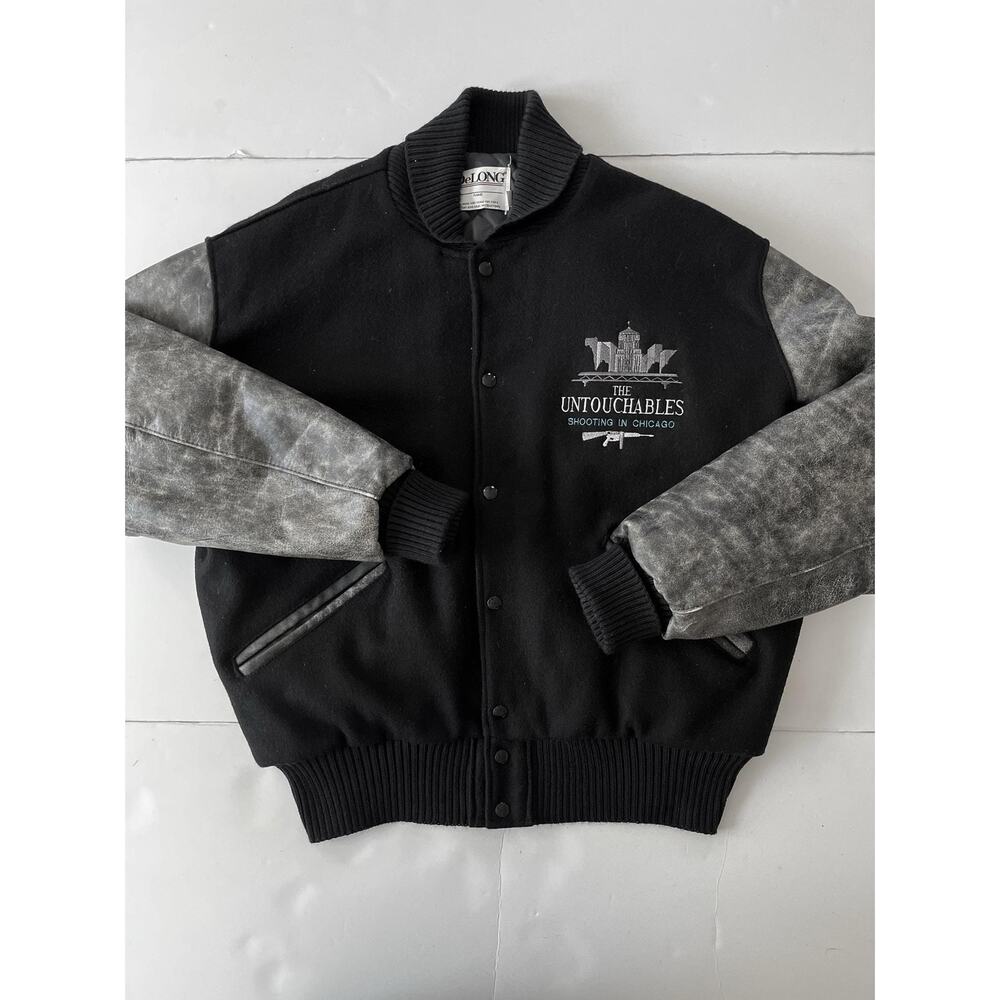 DeLong VTG Jacket Men L Black Wool Varsity The Untouchables Chicago Movie Bomber